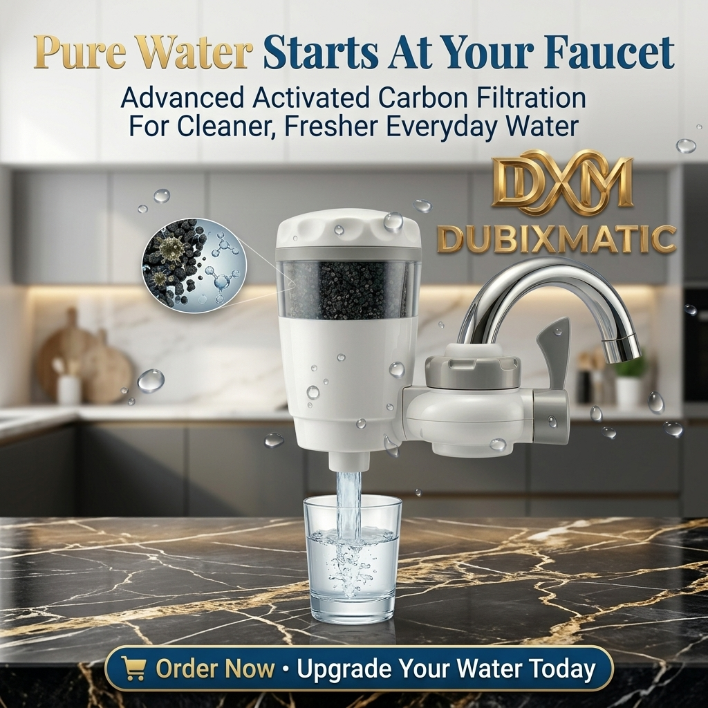Faucet Water Filter with Activated Carbon – 360° Splash-Proof Tap Purifier