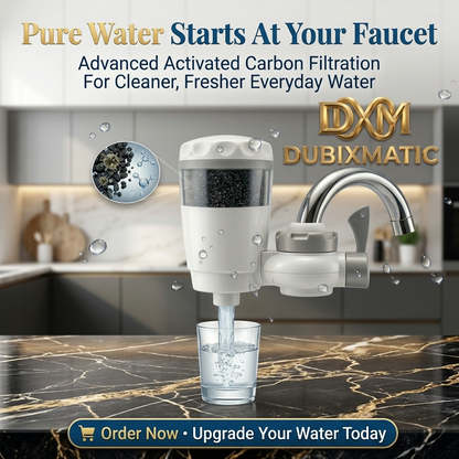 Faucet Water Filter with Activated Carbon – 360° Splash-Proof Tap Purifier